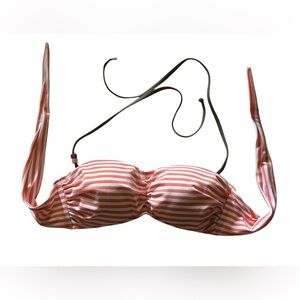 Striped Peach and White Bikini Top